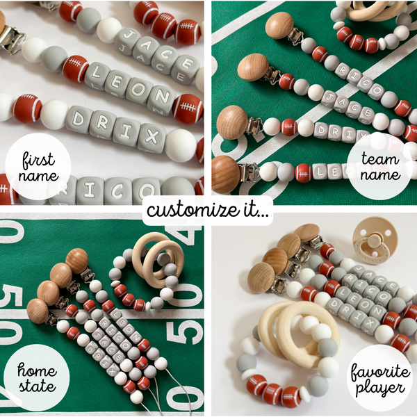 Custom Football Pacifier Clip for New Mom