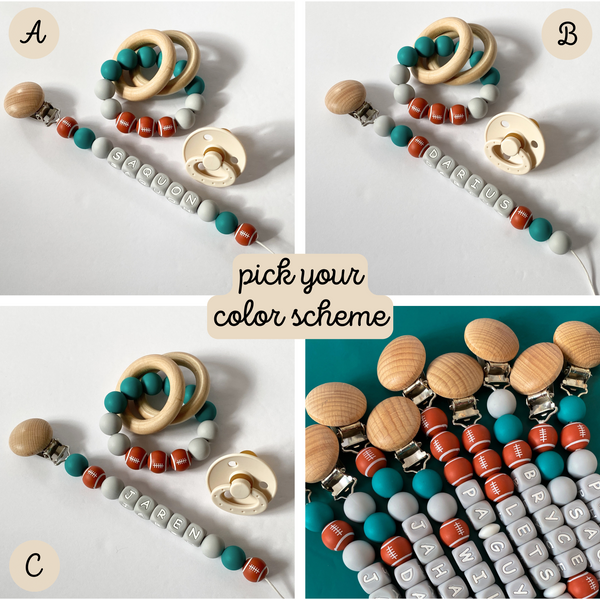 Football Newborn Pacifier Clips