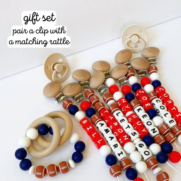 Personalized Football Pacifier Clips