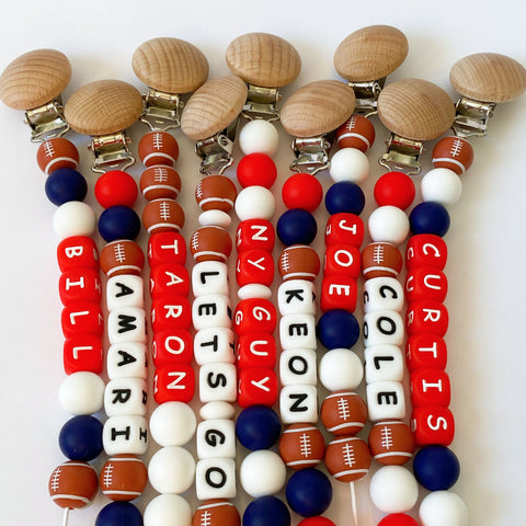 Personalized Football Baby Pacifier Clips