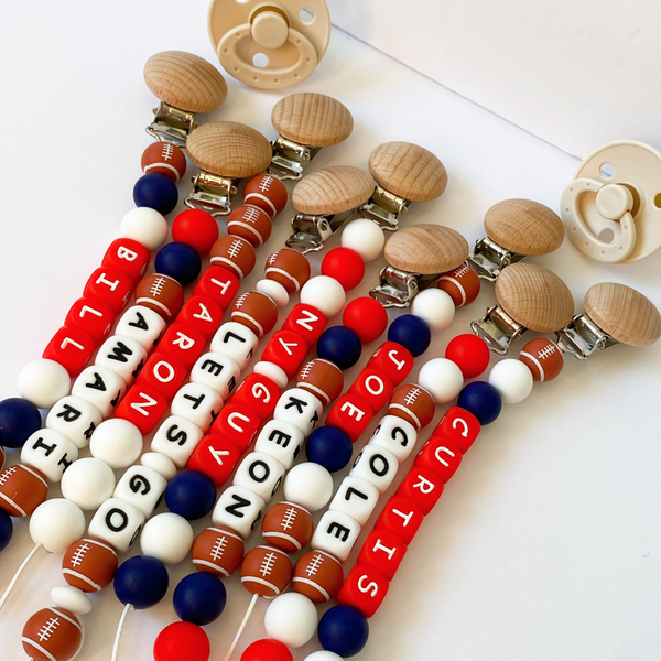 Personalized Football Pacifier Clips