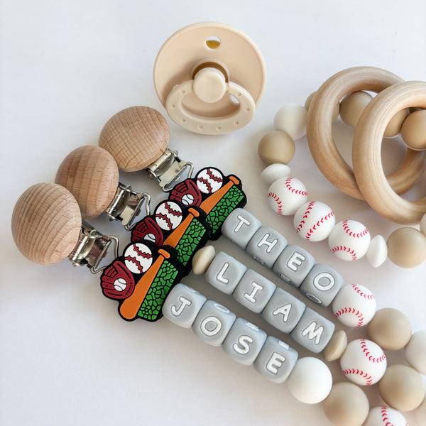 Baseball Bat + Glove Personalized Silicone Pacifier Clip