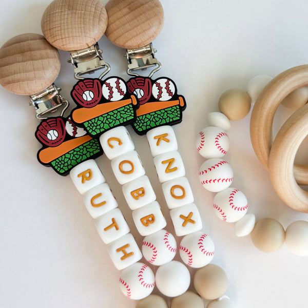 Baseball Bat + Glove Personalized Silicone Pacifier Clip
