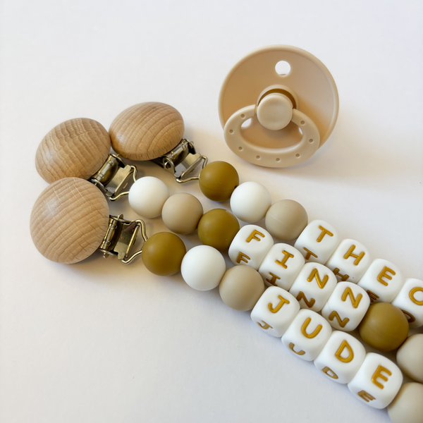 Neutral Personalized Silicone Pacifier Clips