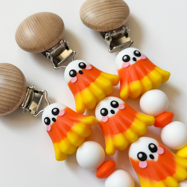 Candy Corn Pink Halloween Personalized Pacifier Clip