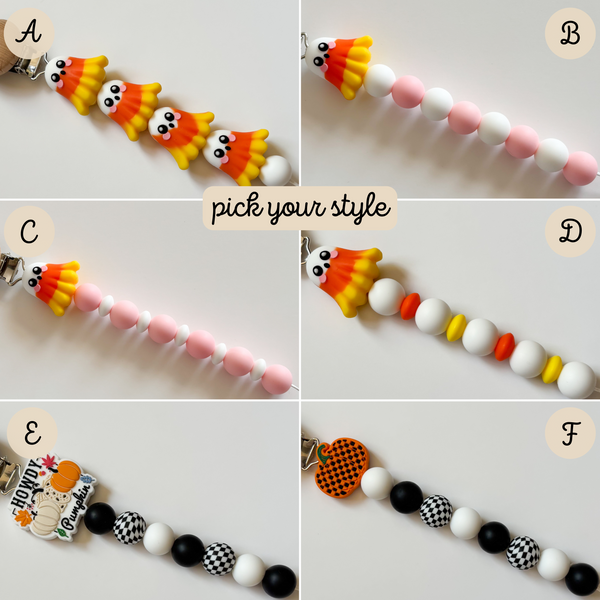 Candy Corn Pink Halloween Personalized Pacifier Clip