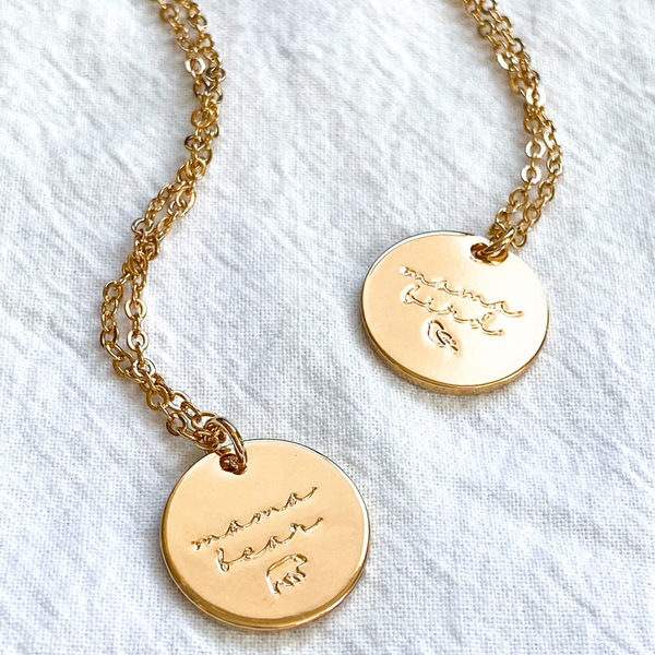 Mom Necklace Engraved with Mama Bear + Mama Bird ♡