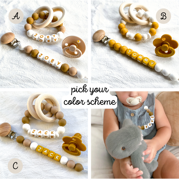 Mustard Yellow Personalized Silicone Pacifier Clips