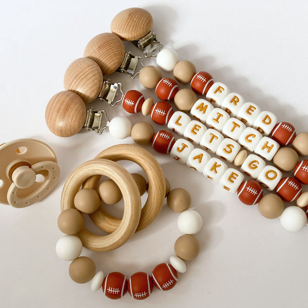 Custom Football Pacifier Clips Baby Shower Gift