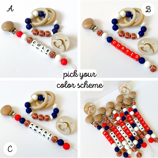 Personalized Football Pacifier Clips