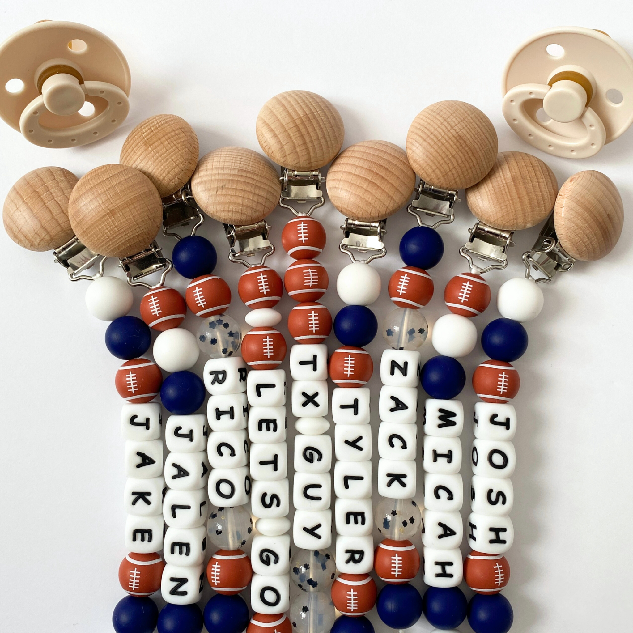 Navy Blue + Confetti Silicone Football Pacifier Clips