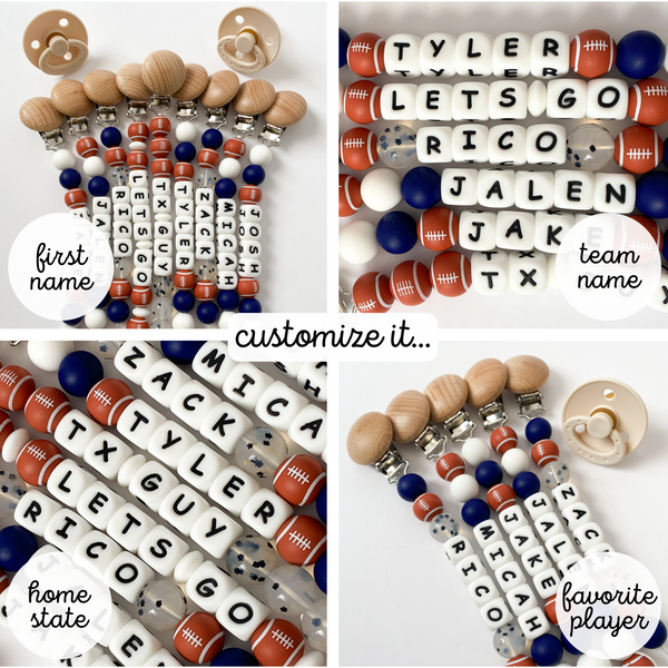 Custom Football Pacifier Clips + Rattle