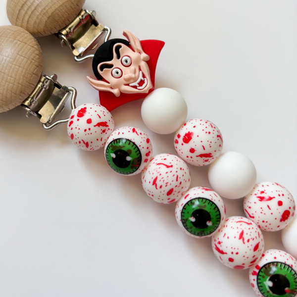 Spooky Halloween Personalized Pacifier Clip • Horror Movie Lover Mom Gift