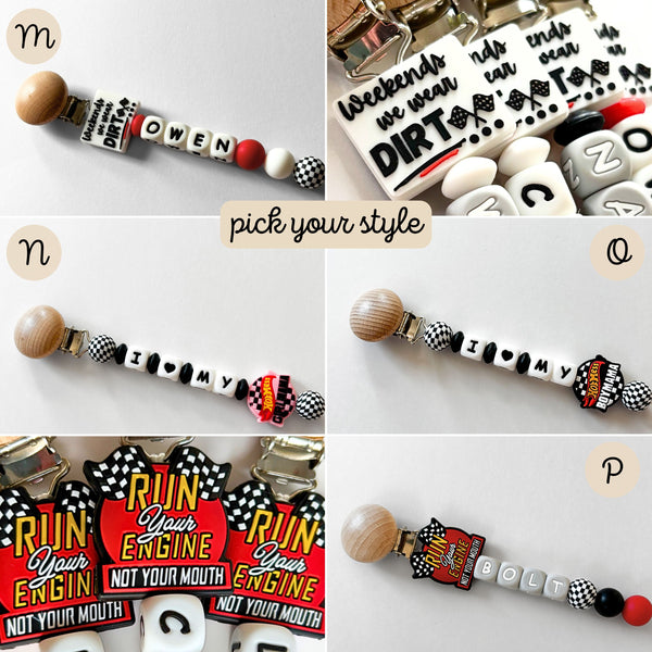 Race Car Personalized Pacifier Clip