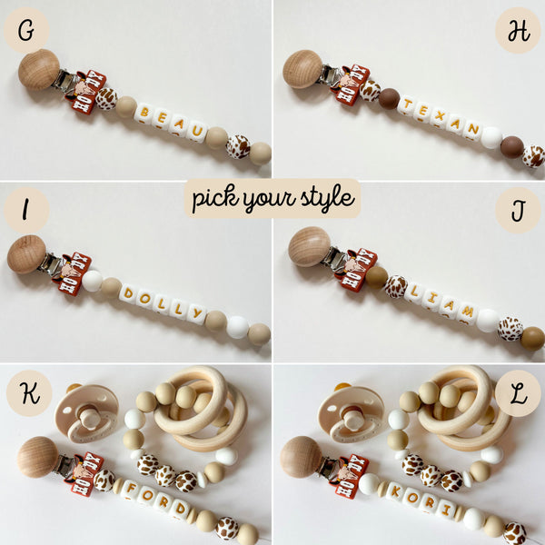 Western Cowboy Hat Personalized Pacifier Clip