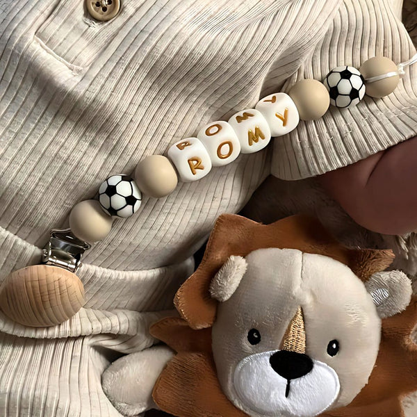 Soccer Personalized Newborn Pacifier Clip - Gift for Soccer Mom + Dad