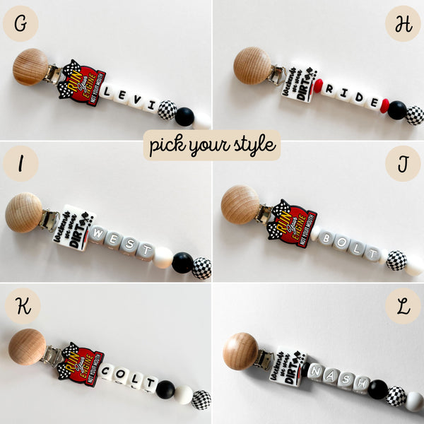 Race Car Personalized Pacifier Clip