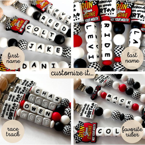 Motocross + Dirt Bike Personalized Pacifier Clip