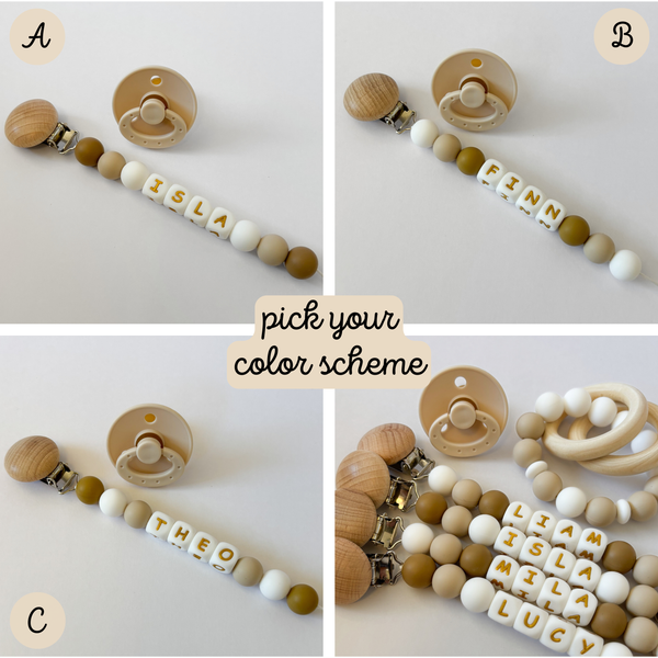 Neutral Personalized Silicone Pacifier Clips