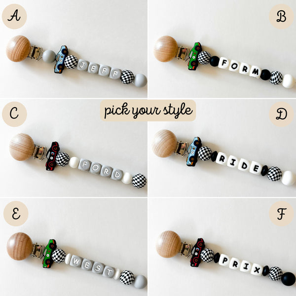 Race Car Personalized Pacifier Clip