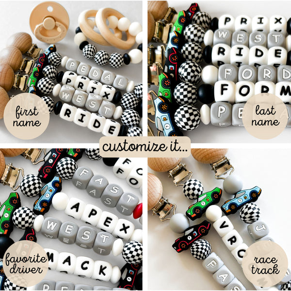 Race Car Personalized Pacifier Clip