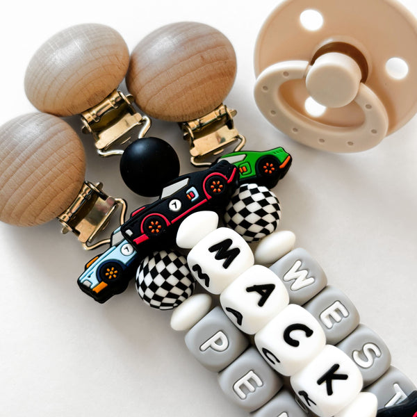 Race Car Personalized Pacifier Clip