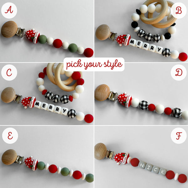 Santa Hat 'Ho Ho Ho' Christmas Pacifier Clips 🎄