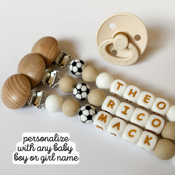 Soccer Personalized Pacifier Clip for New Mom