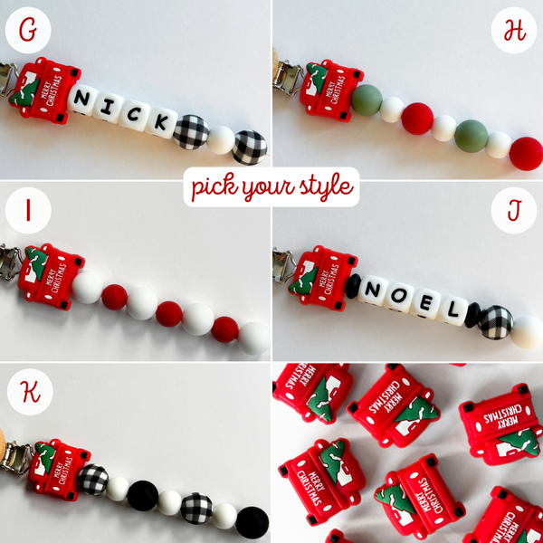 'Merry Christmas' Red Pickup Truck Pacifier Clips 🎄