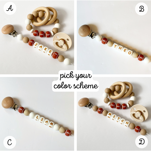 Custom Football Pacifier Clips Baby Shower Gift