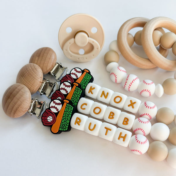 Baseball Bat + Glove Personalized Silicone Pacifier Clip