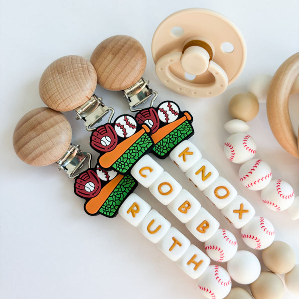 Baseball Bat + Glove Personalized Silicone Pacifier Clip