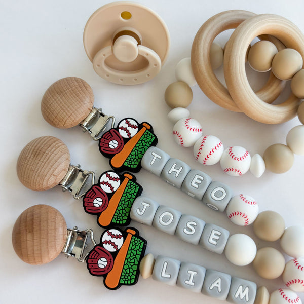 Baseball Bat + Glove Personalized Silicone Pacifier Clip