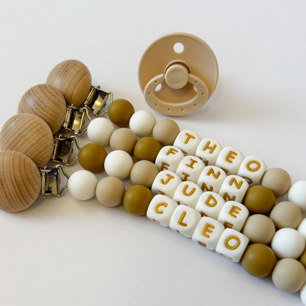 Neutral Personalized Silicone Pacifier Clips