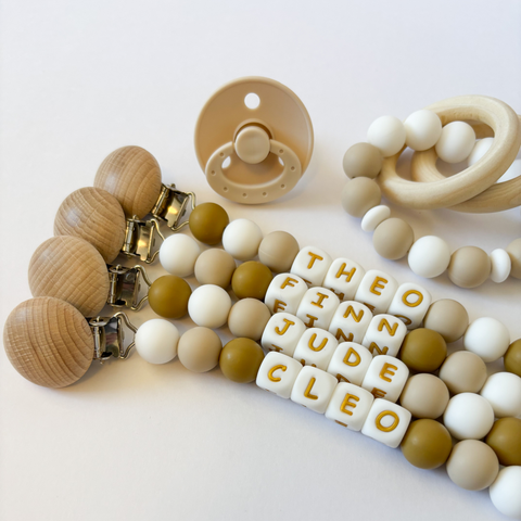 Neutral Personalized Silicone Pacifier Clips