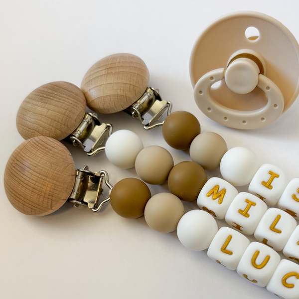 Neutral Personalized Silicone Pacifier Clips