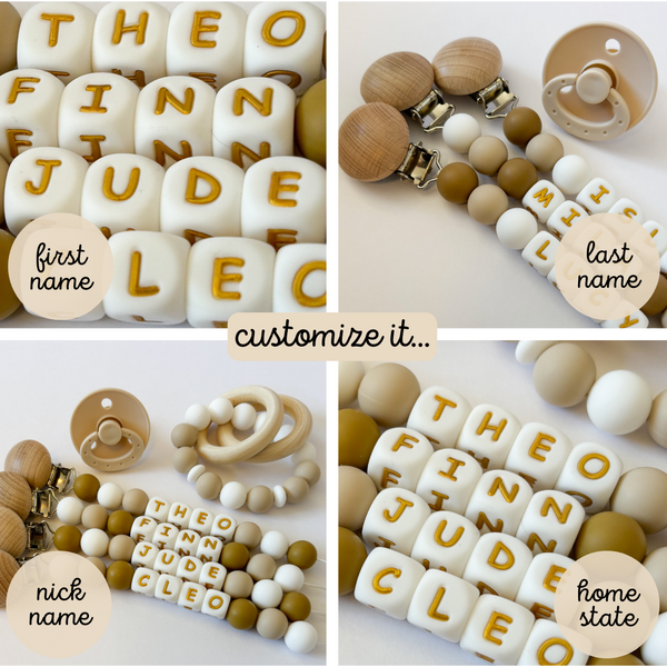 Neutral Personalized Silicone Pacifier Clips