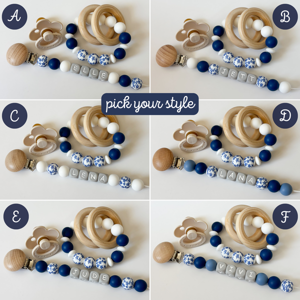 Floral Blue Personalized Daisy Pacifier Clip