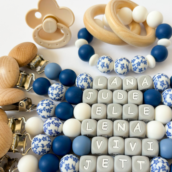 Floral Blue Personalized Daisy Pacifier Clip