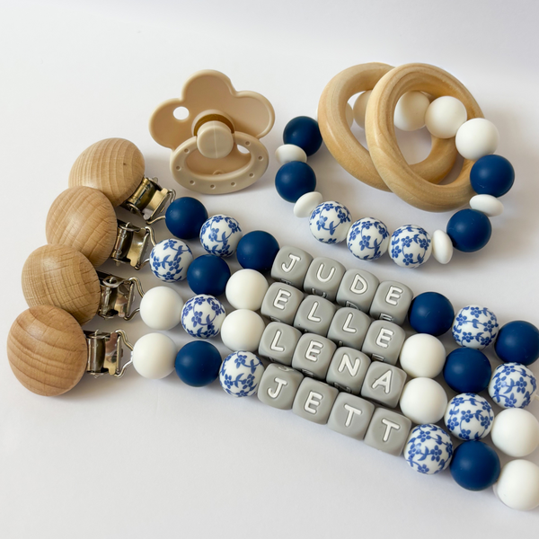 Floral Blue Personalized Daisy Pacifier Clip