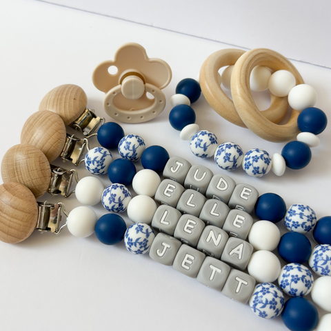 Floral Blue Personalized Daisy Pacifier Clip
