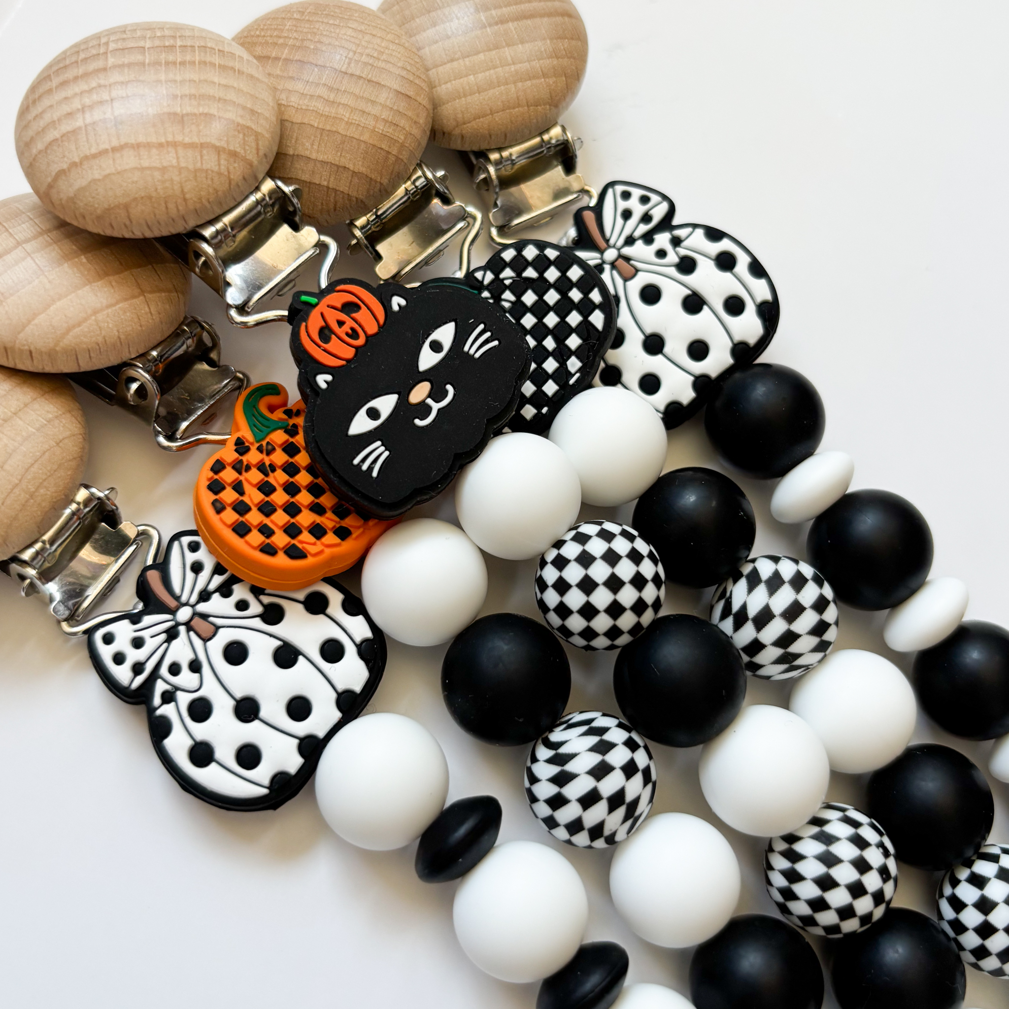 Black + White Halloween Personalized Pacifier Clip
