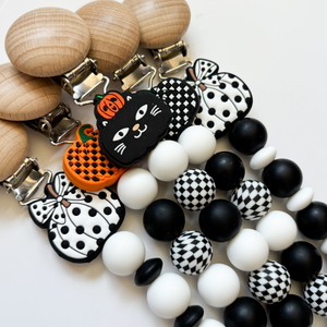 Black + White Halloween Personalized Pacifier Clip