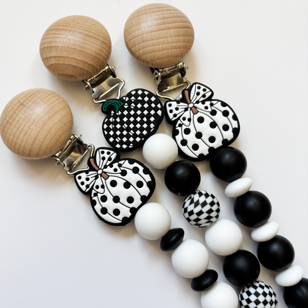 Black + White Halloween Personalized Pacifier Clip