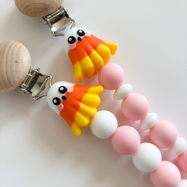 Candy Corn Pink Halloween Personalized Pacifier Clip