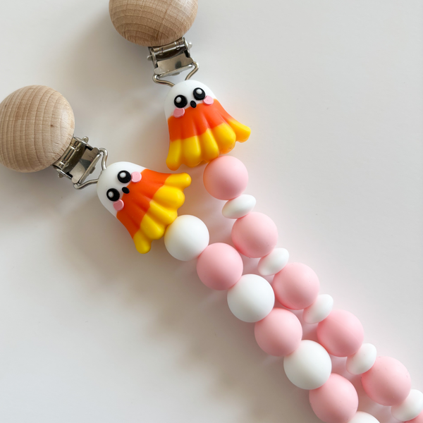 Candy Corn Pink Halloween Personalized Pacifier Clip