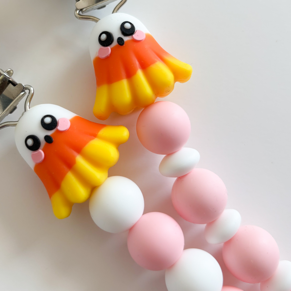 Candy Corn Pink Halloween Personalized Pacifier Clip