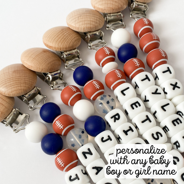 Custom Football Pacifier Clips + Rattle