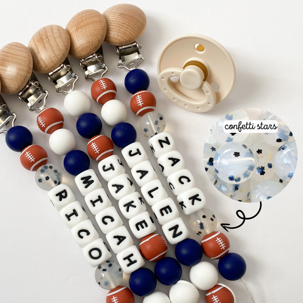 Custom Football Pacifier Clips + Rattle