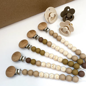 Personalized Neutral Colored Pacifier Clip + Rattle